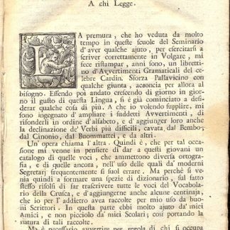 Ortografia moderna italiana per uso del seminario di Padova. Nuovamente accresciuta di voci e ricorretta con: I Avvertimenti Grammaticali. II Avvertimanti per le lettere Familiari. III Vocabolario domestico. IV Alcune Lettere di Francesco Redi in proposito di lingua.