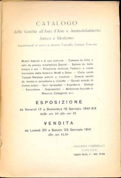 Catalogo della vendita all'asta d'arte e ammobiliamento antico e moderno.