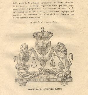 Regie Patenti colle quali S.M. autorizza un'emissione di Rendite Redimibili, assegna l'opportuno fondo pel loro pagamento, e per la proporzionata loro estinzione al corso, e fa un'assegnazione per essere impiegata nel pagamento di altrettante Rendite Iscrivibili sul Registro del Debito Perpetuo dello Stato ... 11 marzo 1822.