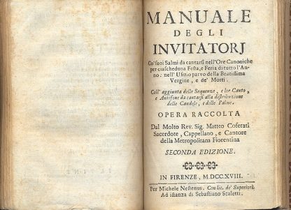 Il Cantore addotrinato, ovvero Regole del canto Corale, ove con breve, e facil metodo s'insegna la pratica de' precetti più necessarj del Canto Fermo.