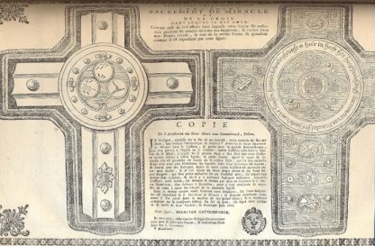 Venerable Histoire du Tres Saint Sacrament de Miracle, notablement amelioree & augmentee en cette nouvelle edition de plusieurs Preuves, Temoignages & circostances curieuses, qui n'ont jamais été mises au jour cy-devant. Le tout tiré de plusieurs Autheurs affidez & approuvez. Enrichie de tres Belles figures en taille douce. Composee en Flamand par Pierre De Cafmeyer, pretre e chanoine de l'eglise Collegiale de SS. Michel & Gudule, E traduite en francois par G.D.B. Premiere edition.