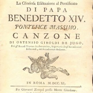 Per La Gloriosa Esaltazione al Pontificato di Papa Benedetto XIV. Canzone
