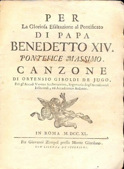 Per La Gloriosa Esaltazione al Pontificato di Papa Benedetto XIV. Canzone