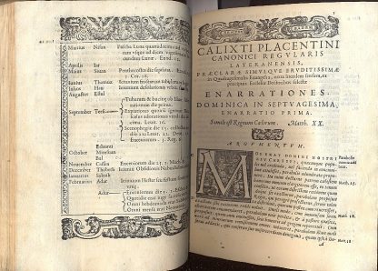 Calixti Placentini canonici regularis lateranensis, Piisimae Simul ac eruditissimae in Evangelia, à septuagesima usque ad octavam Paschae e Narrationes, praemissis supputationibus totius vitae Domini Iesu. Et descriptionibus Palestinae: addita etiam tabella, ut, quo tempore, e loco ea gesta sint, quae narrantur, facilius intelligi possit.