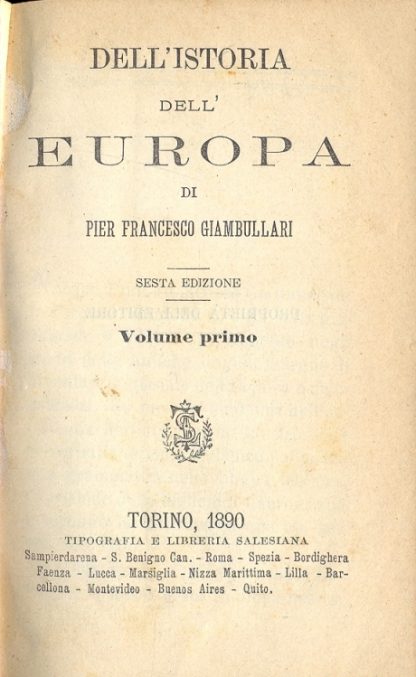 Della istoria dell'Europa. Sesta edizione.