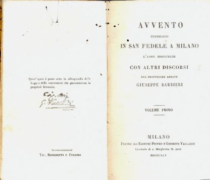 Avvento predicato in San Fedele a Milano l'anno 1843 con altri discorsi.