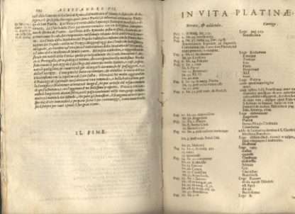 Le Vite dei Sommi Pontefici, dal Salvator Nostro sino a Paolo II. Accresciute con quelle de Papi Moderni da Sisto Quarto fino ad Alessandro VII , regnante. Con le annotazioni del Panuinio e con la Cronologia Ecclesiastica dell'istesso, ampliata da Bartolomeo Dionigi, da Lauro Testa, da Francesco Tomasuccio, e dal sudetto Bagatta, fino all'anno 1663. Aggiuntovi anco in questa ultima impressione la vita del Platina scritta diffusamente dal Sign. Nicolangelo Caferri. Con i nomi, cognomi e patrie di tutti li cardinali, e tre copiose tavole; una de' Papi, la seconda de' Cardinali, e la terza delle Cose Notabili.