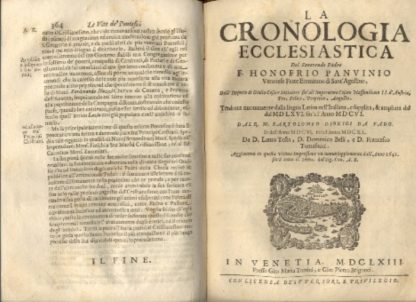 Le Vite dei Sommi Pontefici, dal Salvator Nostro sino a Paolo II. Accresciute con quelle de Papi Moderni da Sisto Quarto fino ad Alessandro VII , regnante. Con le annotazioni del Panuinio e con la Cronologia Ecclesiastica dell'istesso, ampliata da Bartolomeo Dionigi, da Lauro Testa, da Francesco Tomasuccio, e dal sudetto Bagatta, fino all'anno 1663. Aggiuntovi anco in questa ultima impressione la vita del Platina scritta diffusamente dal Sign. Nicolangelo Caferri. Con i nomi, cognomi e patrie di tutti li cardinali, e tre copiose tavole; una de' Papi, la seconda de' Cardinali, e la terza delle Cose Notabili.