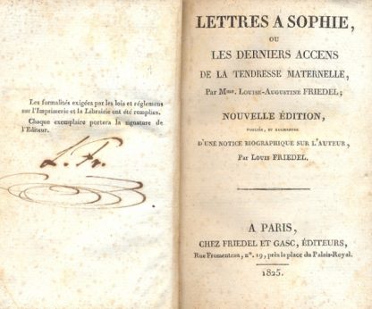 Lettres a Sophie, ou les derniers accens de la tendresse maternelle.