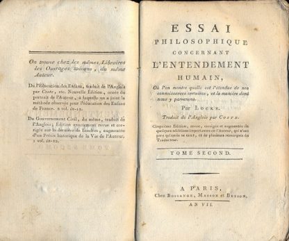 Essai philosophique concernant l'Entendement humain, où l'on montre quelle est l'ètendue de nos connoissances certaines, et la maniere dont nous y parvenons.