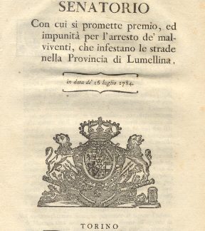 Manifesto senatorio con cui si promette il premio per l'arresto de' malviventi.