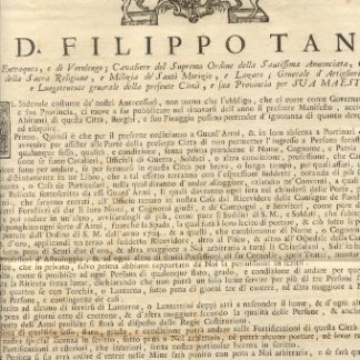 Manifesto di D. Filippo Tana riguardo l'osservanza di alcune disposizioni da parte de' cittadini.