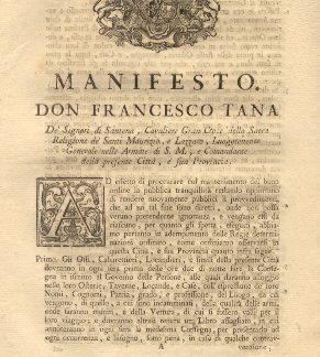 Manifesto di Don Francesco Tana circa la pubblica tranquillità.