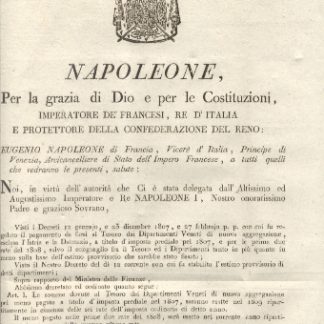 Editto napoleonico che decreta le somme dovute al Tesoro dai Dipartimenti Veneti di nuova aggregazione.