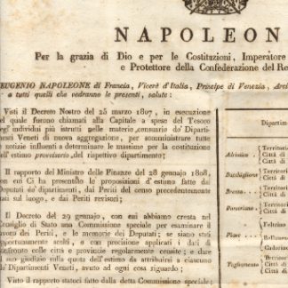 Editto napoleonico relativo all'estimo provvisorio de' Dipartimenti Veneti di nuova aggregazione.
