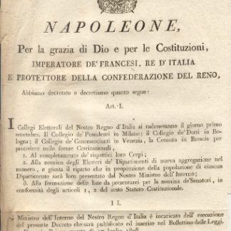 Editto napoleonico per il raduno dei Collegi Elettorali del Regno d'Italia.