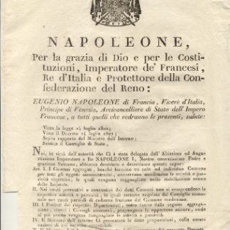 Editto napoleonico che stabilisce che i Comuni aggregati conservano le attività e le passività.