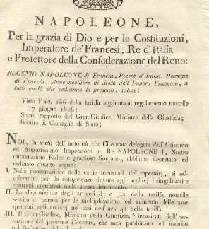 Editto napoleonico che stabiliscele competenze dovute agli archivj.