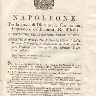 Editto napoleonico che stabiliscele l'alienazione dei debiti ai Comuni.