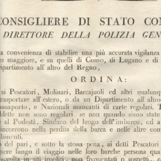 Ordine che stabilisce una più accurata vigilanza sul Lago Maggiore, di Como, di Lugano e di Garda.