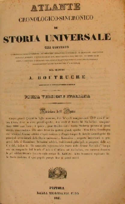 Atlante cronologico sincronico di storia universale che contiene la cronologia degli avvenimenti più importanti della storia in generale, le istituzioni, stabilimenti principali....