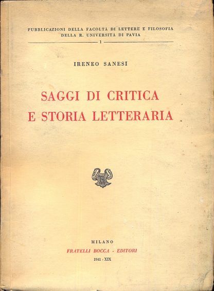 Saggi di critica e storia letteraria.