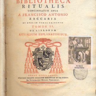 Bibliotheca ritualis concinnatum opus a Francisco Antonio Zaccaria ac duos in tomos tributum quorum alter de libris ipsis ritualibus alter de illorum explanatoribus agit. Tomus I: De libris ad sacros utriusque ecclesiae orientalis, et occidentalis ritus pertinentibus. Tomus II pars prima: De librorum ritualium explanatoribus. Tomus II pars altera : Supplementa continens praemisso CL. viri Joannis Maldonati inedito de caeremoniis tractatu cui praeter adnotationes adcedit gemina editoris dissertatio.