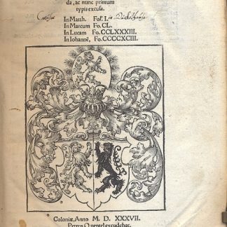 Commentaria, Nicolai Gorrani in Quatuor Evangelia, omnibus qui a ministerijs sunt verbi dei , no minus utilia q necessaria, multisq altis (quae in pretio habentur) longe anteserem da, aca nunc primum typis excusa. In Matth. (fol. I) - Im Marcum (fo. CL) - In Lucam (fo. CCLXXXIII) - In Iohanne (fo. CCCCXCIII).