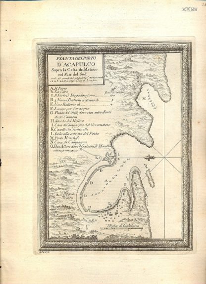 Atlante dell'America contenente le migliori carte geografiche: Pianta del porto d'Acapulco sopra la costa de Messico nel Mar del Sud.