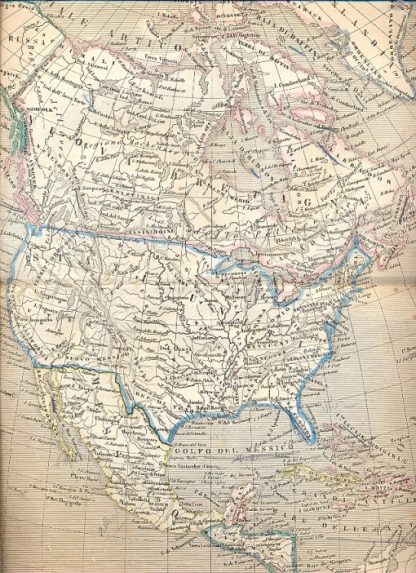 Carta geografica dell'America Settentrionale, tratta dall'Atlante di Geografia Universale Cronologico, Storico, Statistico e Letterario di Francesco Pagnoni.