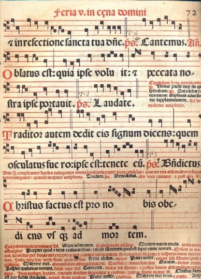 Foglio di antifonario con musica gregoriana.