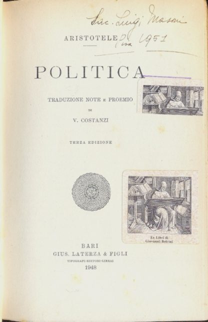 Politica. Traduzione note e proemio di V. Costanzi.