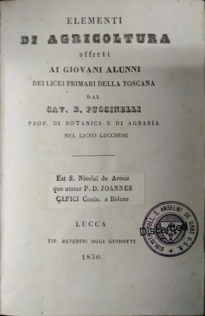 Elementi di agricoltura offerti ai giovani alunni dei licei primari della Toscana.