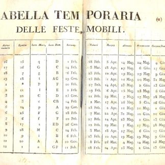 Tabella temporaria delle feste mobili per tutto il secolo XIX.