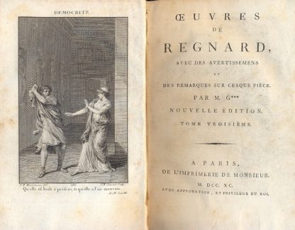 Oeuvres de Regnard, avec des avertissemens et des remarques sur chaque pièce. Par M. G***.