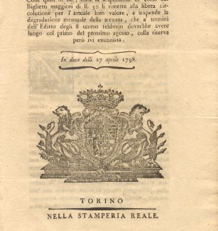 Regie Patenti riguardo il corso dei Biglietti Maggiori di LL. 50...27 aprile 1798.