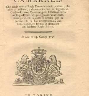 Manifesto Camerale riguardo circolazione dei biglietti di credito....24 gennaio 1757.