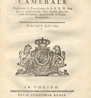 Manifesto Camerale riguardo le provvidenze da S. S. R. M. date per la conservazione della Bealera...8 agosto 1767.