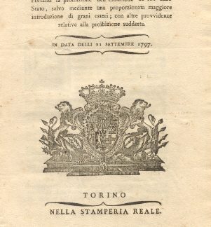 Regie Patenti riguardo la proibizioni dell'estrazione de risi Dallo Stato...21 settembre 1797..