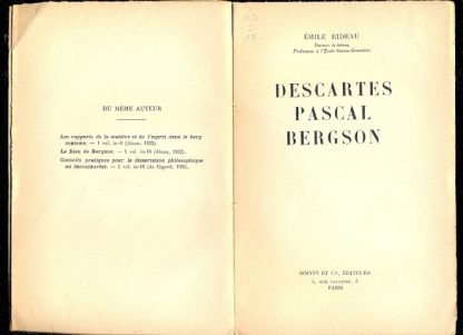 Descartes Pascal Bergson.