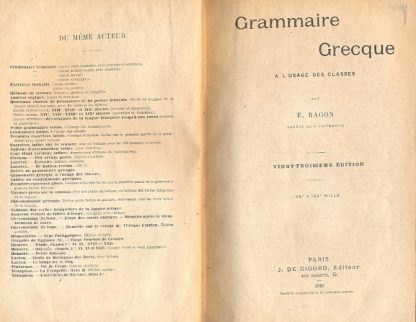 Grammaire Grecque a l'usage des classes.