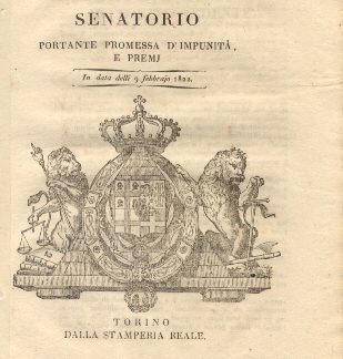 Manifesto Senatorio portante promessa d'impunità , e premj...9 febbrajo 1822.