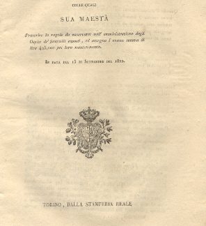 Regie patenti colle quali Sua Maestà prescrive le regole da osservarsi nell'amministrazione degli Ospizi de' fanciulli esposti, ed assegna una somma annua pel loro mantenimento...15 settembre 1822.