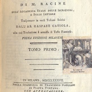 La religione. Poema trasportato in versi toscani sciolti da Gaspare Cassola alla cui traduzione è annesso il testo francese. Prima edizione milanese.