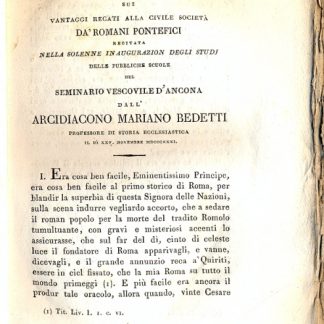 Dissertazione sui vantaggi recati alla civile società da' Romani Pontefici (Opuscolo da inserirsi nel fascicolo LIV delle Memorie di religione ecc.).