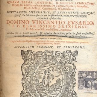 Tractatus de substitutionibus. In duas partes distinctus. Quarum prima continet directas summatim, Hoc est, de Substitutionibus in genere, De Vulgari, Pupillari, Exemplari, Directa militari, Compendiosa, & Reciproca. Secunda verò diffusissime, et exactissime obliquas hoc est, De fideicommissis tam per Substitutionem, quam per Prohibitionem Alienationus resultatibus.