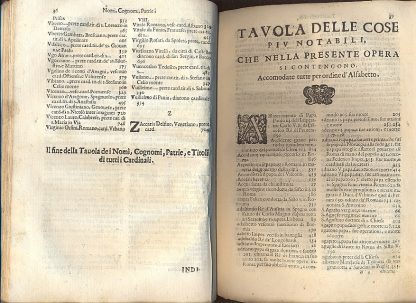 Delle Vite de' Sommi Pontefici, dal Salvator Nostro sino a Paolo II. Ampliato con le historie de' Papi Moderni da Sisto IV fino a Paolo V. Scritte dal P. F. Onofrio Panuinio veronese, da Antonio Cicarelli da Foligno e da D. Gio. Stringa venetiano. Con l'annotazioni del Panuinio e con la Cronologia Ecclesiastica dello stesso, ampliata da Bartolomeo Dionigi, da Lauro Testa. Oltre i nomi, cognomi e patrie di tutti gli Cardinali, raccolti per il sudetto Dionigi dall'opere del Panuinio, e da gli Atti della Cancelleria Apostolica; e l'Effigie di tutti gli Pontefici al naturale: e perfettionato in questa impressione con l'aggiunta delle vite di Gregorio XV e di Urbano VIII con un supplimento di venti anni alla cronologia di D. Francesco Tomasuccio venetiano. con tre fedeli e copiose tavole; una de' Papi, la seconda de' Cardinali, e la terza delle Cose Notabili.