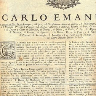 Regio Editto di Carlo Emanuele riguardanti disposizioni per il miglioramento delle Finanze..Torino 8 febbraio 1751.