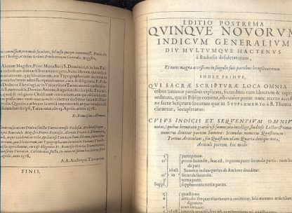 S. Thomae Aquinatis Summa totius theologiae, in qua quicquid in universis Bibliis continetur obscuri, quicquid in veterum patrum (ab ipso nascentis Ecclesia initio) monumentis est doctrinae notabilis; quicquid denique vel olim vocatum est, vel hodie vocatur ab haereticis in controversiam, id totum, vel certe maxima ex parte, ut erudite e pie , ita fideliter atque dilucide, per quastiones, e responsiones explicatur; in tres partes ab auctore suo distributa. Editio novissima, in qua praestitum quid sit, sequenti pagella indicatur.