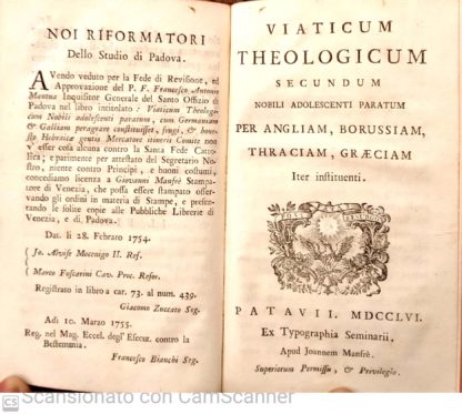 Viaticum theologicum nobili adolescenti paratum, cum Germaniam, et Galliam peragrare constituisset, frugi e honesto hebraicae gentis mercatore itineris comite. Viaticum theologicum secundum nobili adolescenti paratum per Angliam, Borussiam, Thraciam, Graeciam iter instituenti.